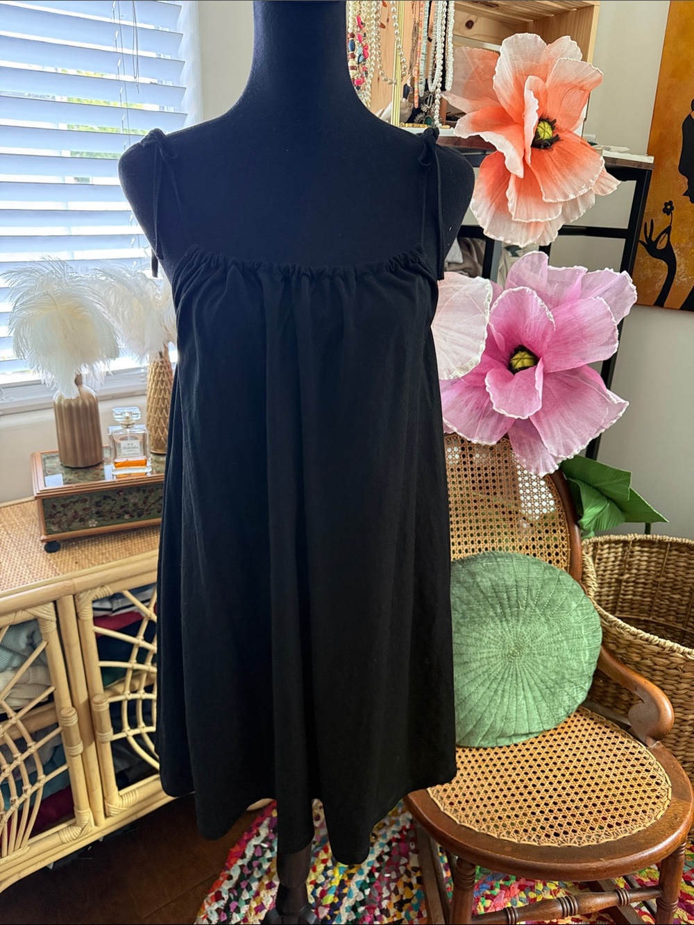MNG Mango Black Shoulder Tie LBD Mini Dress